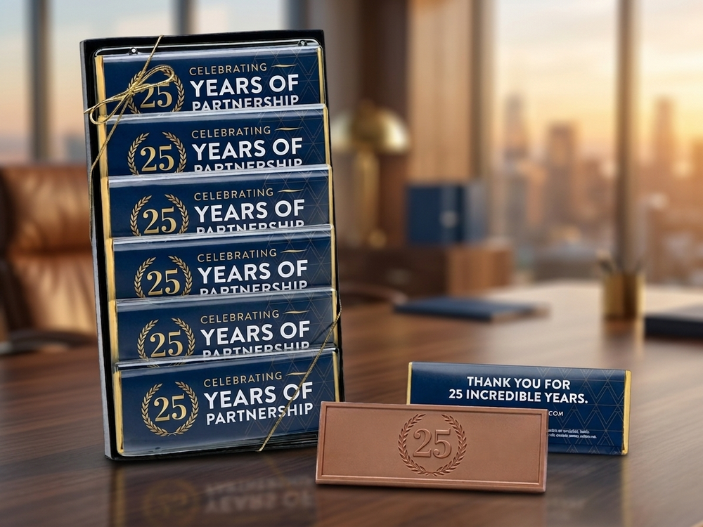6-Pack 2x5 Engraved Chocolate Bar Gift Set - One Wrapper Design