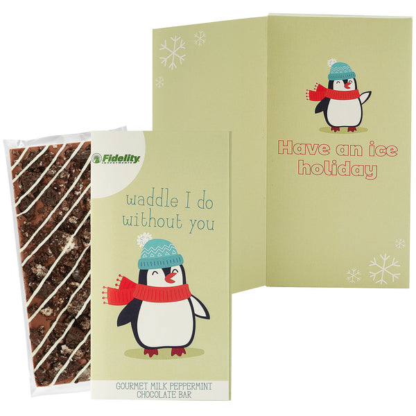 Belgian Chocolate Holiday Greeting Card Box - Waddle I Do Without You / Milk & Cookies