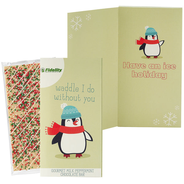 Belgian Chocolate Holiday Greeting Card Box - Waddle I Do Without You / Holiday Sugar Cookie Crunch