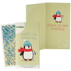 Belgian Chocolate Holiday Greeting Card Box - Waddle I Do Without You / Winter Wonderland