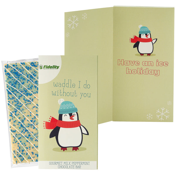 Belgian Chocolate Holiday Greeting Card Box - Waddle I Do Without You / Winter Wonderland