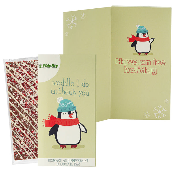 Belgian Chocolate Holiday Greeting Card Box - Waddle I Do Without You / Peppermint