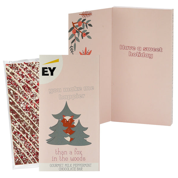Belgian Chocolate Holiday Greeting Card Box - You Make Me Happier Than A Fox In The Woods / Peppermint