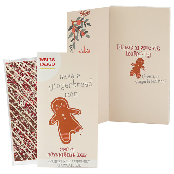 Belgian Chocolate Holiday Greeting Card Box - Save A Gingerbread Man / Peppermint