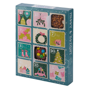 12-Day Advent Countdown Calendar with windows open showing chocolates